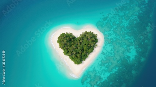 Beautiful Heart-Shaped Island Surrounded by Clear Blue Water on Valentine's Day