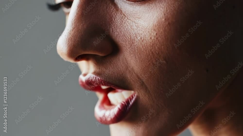 Close-up of mouth articulating instructions Close-up of mouth articulating instructions