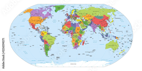 Colorful World Political Map with Country Names Vector Set