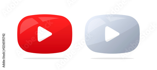 Play Button Icons in Red and Silver Colors Vector Icon Set