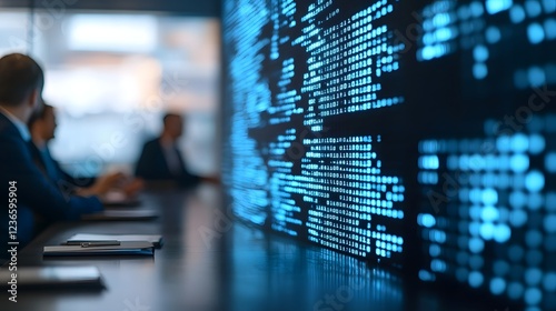 Wallpaper Mural Corporate Leaders Discussing Policy Implementation in Futuristic Data-Driven Meeting Torontodigital.ca