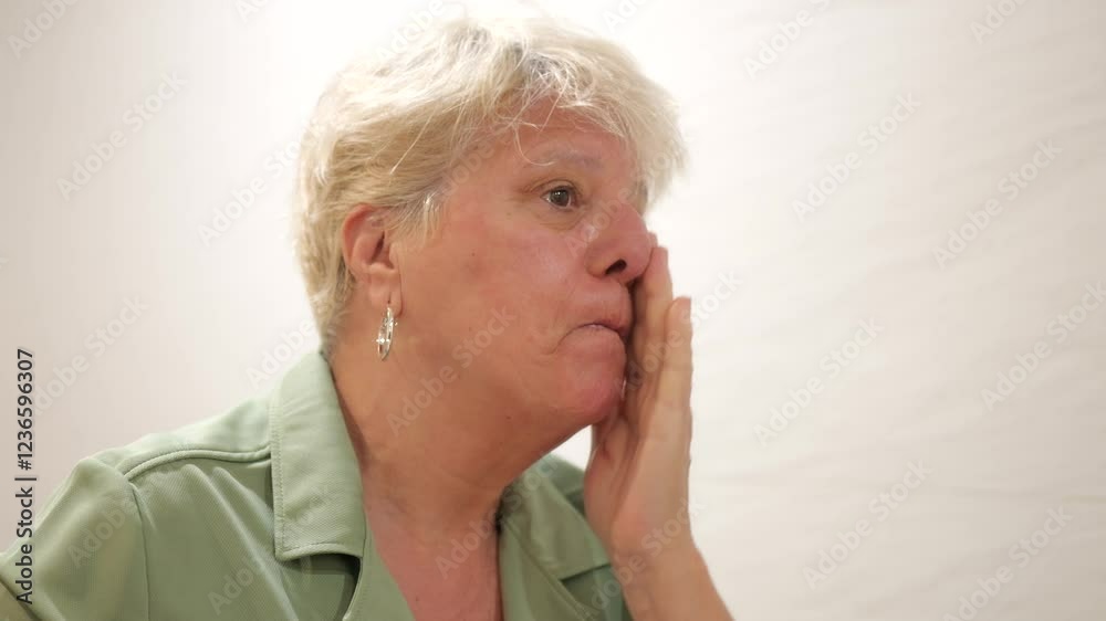 In a cozy home setting, a senior woman gently applies skincare products to her face, embracing a moment of relaxation and personal care. In a cozy home setting, a senior woman gently applies skincare products to her face, embracing a moment of relaxation and personal care.