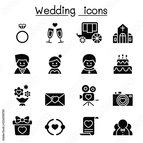 Wedding icon set in thin line style