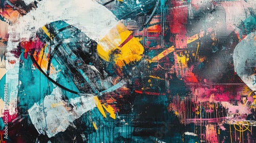 Abstract painting with bold brushstrokes and vibrant colors, a textured artwork
