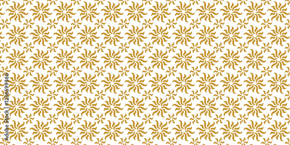 Golden vector floral seamless pattern. Abstract luxury geometric ornamental texture with small flower silhouettes. Gold and white simple ornament in oriental style.