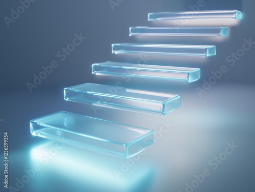 Futuristic Glass Staircase in Ethereal Blue Light