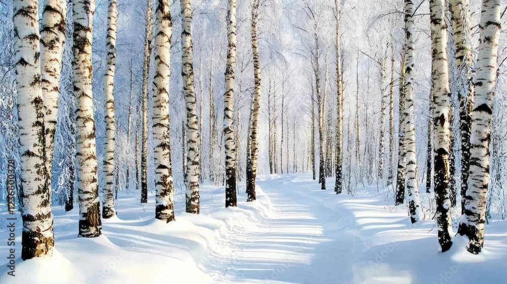 Snowy Birch Tree Forest Path Winter Wonderland Snowy Birch Tree Forest Path Winter Wonderland