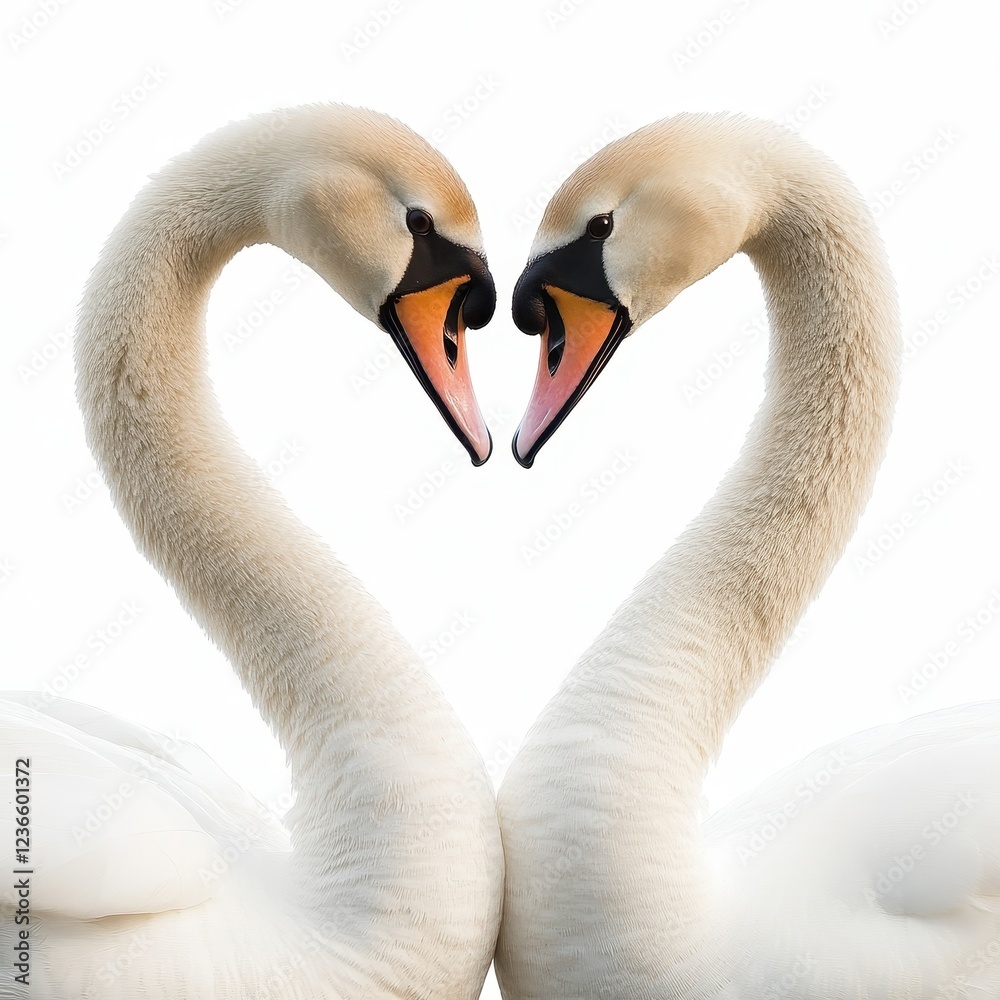Fototapeta premium Minimalist Swans Forming Heart Shape in Elegant 2D Design