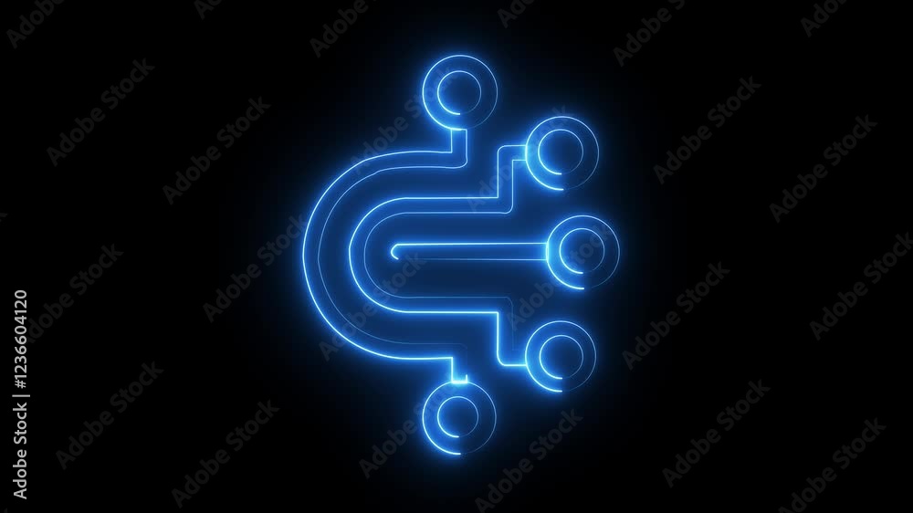 Digital data cyan color icon animation. Animated line machine learning. Artificial intelligence. Technological icon animation by white color neon on black background.