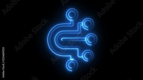 Digital data cyan color icon animation. Animated line machine learning. Artificial intelligence. Technological icon animation by white color neon on black background.