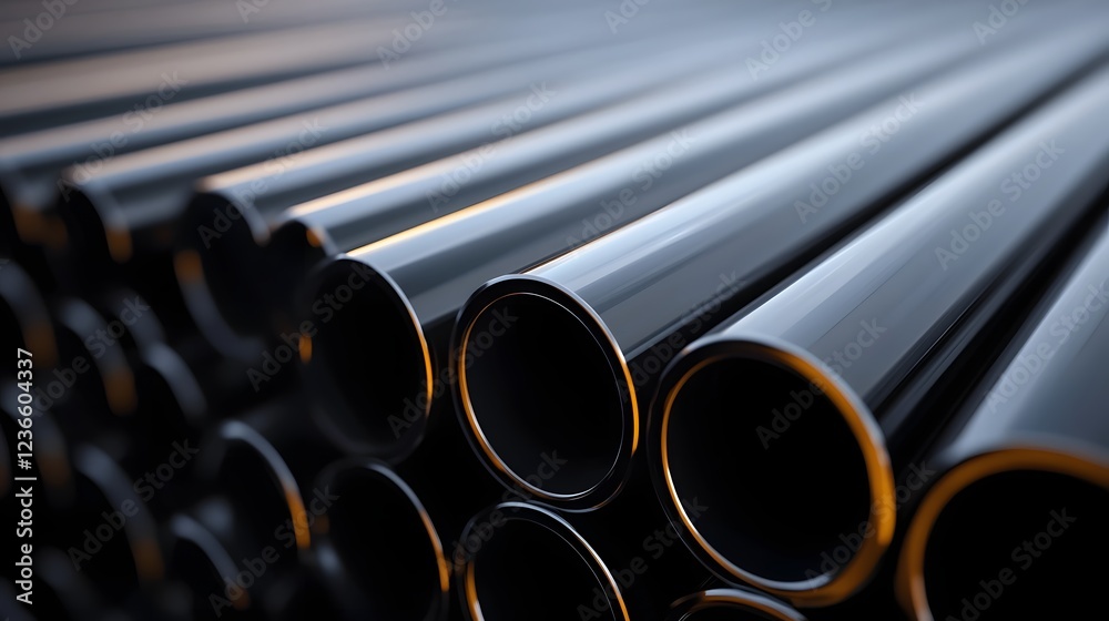 Sleek Metallic Pipes in Futuristic Industrial Facility Showcasing Advanced Manufacturing Sleek Metallic Pipes in Futuristic Industrial Facility Showcasing Advanced Manufacturing