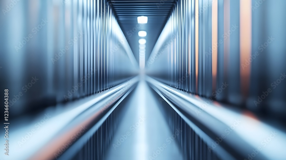 Obraz premium Sleek Metallic Pipes in a Futuristic Manufacturing Facility Corridor