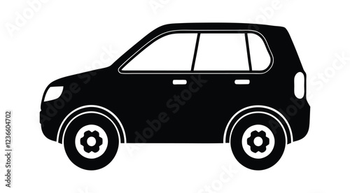 Black silhouette of a compact SUV car isolated on a white background, vector illustration. Minimalist car icon in black and white, side view of a modern SUV Flat vector design.