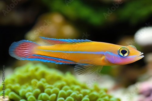 Vibrant Yellow and Blue Watchman Goby Reef Fish photo