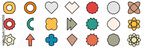 Abstract geometric shapes collection. Set of different colour figures. Vector illustration isolated on white.