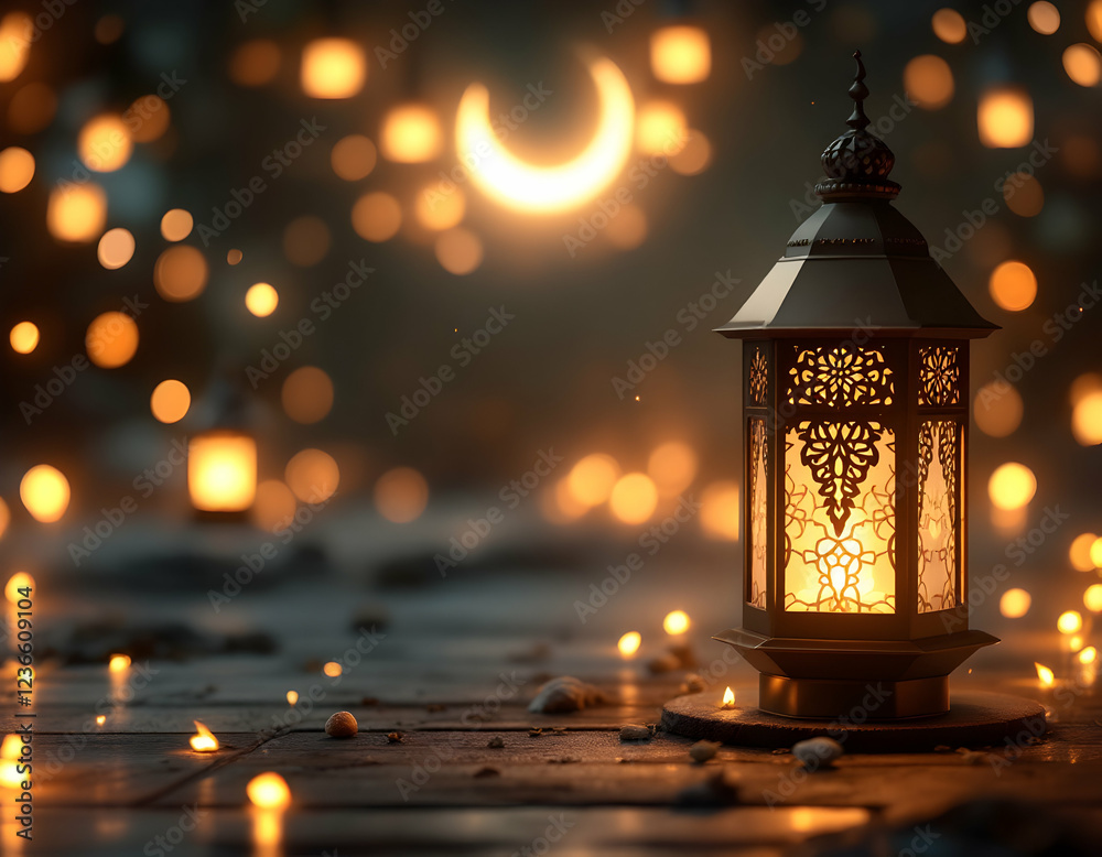 Islamic background with a glowing Ramadan lantern and a crescent moon.Islamic Background with Ramadan Lantern and Crescent Moon – Seamless Loop Islamic background with a glowing Ramadan lantern and a crescent moon.Islamic Background with Ramadan Lantern and Crescent Moon – Seamless Loop