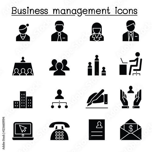 Business management icon set in thin line style