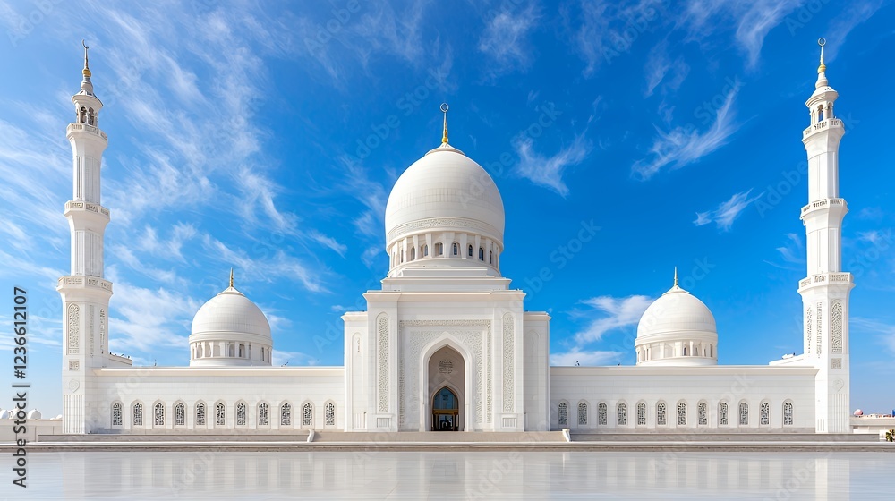 Fototapeta premium Grand Mosque, sunny day, clear sky, reflection. Travel brochure use