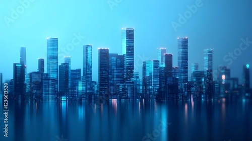 Futuristic Cityscape with Illuminated Skyscrapers at Dusk