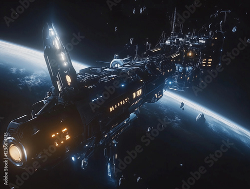 Wallpaper Mural Majestic Starship Orbiting Alien Planet Torontodigital.ca