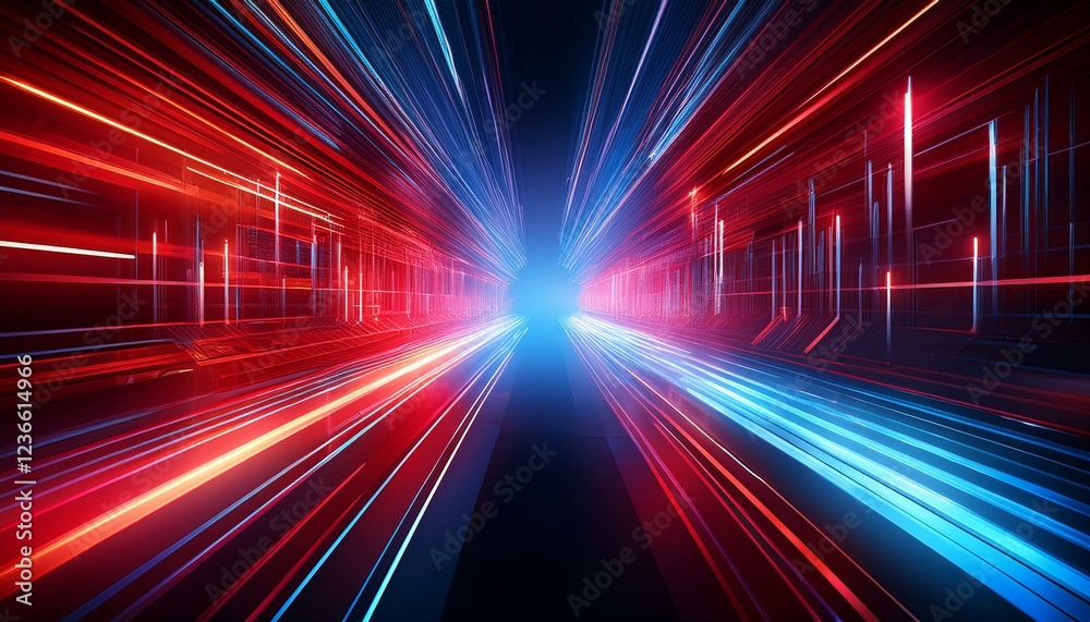 Obraz premium an abstract red blue technology background featuring burst line lights and a speed effect