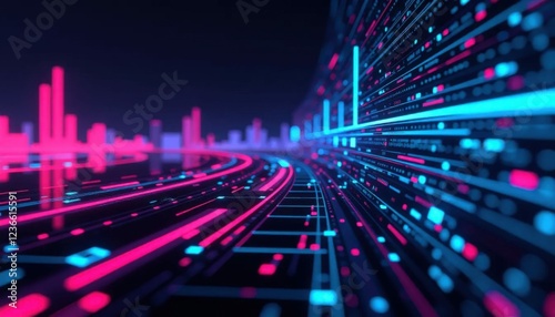 Abstract Technology Background for Gaming Interfaces with Futuristic HUD Elements and Dynamic Data Visualization