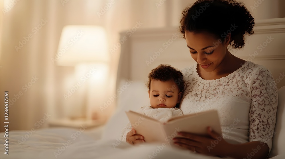 Cozy Bedtime Story Moment Between Mother and Child Cozy Bedtime Story Moment Between Mother and Child