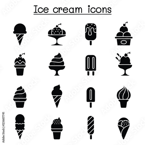 Ice cream icon set in thin line style