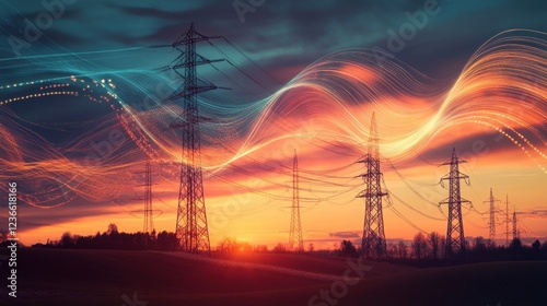 Modern representation of peak energy demand with dynamic wave patterns and data visualization elements