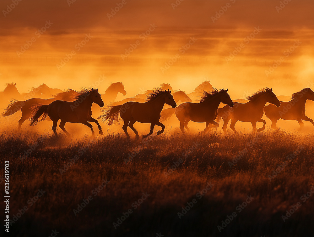 Obraz premium Wild Horses at Sunset