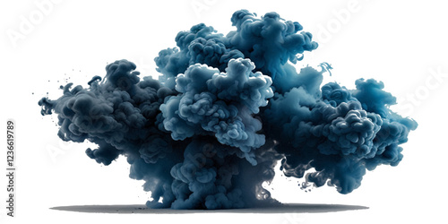 Acrylic colors in water. Ink blot. Abstract transparent background. Vibrant blue Full frame of forms and textures of an explosion of powder smoky wave isolated Spraying abstract acrylic paint