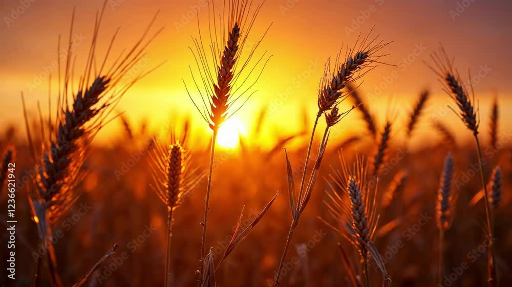 Golden wheat field at sunset, creating a warm, serene atmosphere Golden wheat field at sunset, creating a warm, serene atmosphere