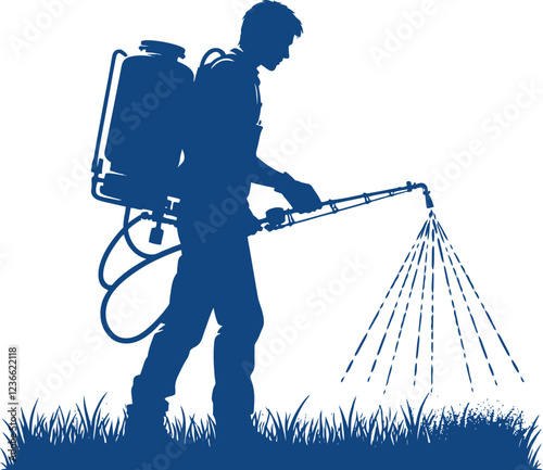A man or a woman spray on the landscape field vector-style 