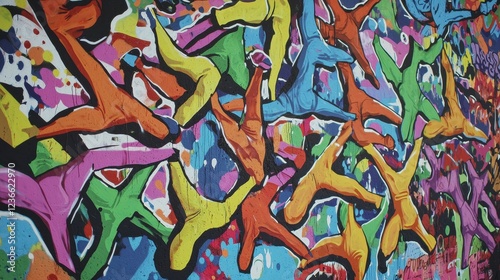 Wallpaper Mural Vibrant Street Art Mural with Colorful Jumping Figures in Action Torontodigital.ca