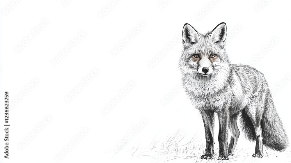 Obraz premium Charming Illustration of a Fox Gracefully Standing in Lush Green Grass Surrounded by Vibrant Nature Evoking a Playful Mood and Capturing the Essence of Wildlife in a Serene Environment