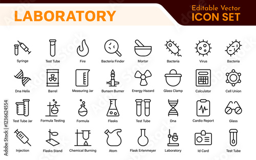 Laboratory Icon Set. A meticulously designed collection of icons for scientific research, experimentation, and research presentations to convey professionalism and innovation.