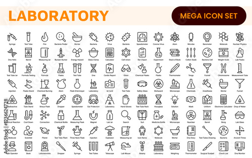 Laboratory Icon Set. A meticulously designed collection of icons for scientific research, experimentation, and research presentations to convey professionalism and innovation.
