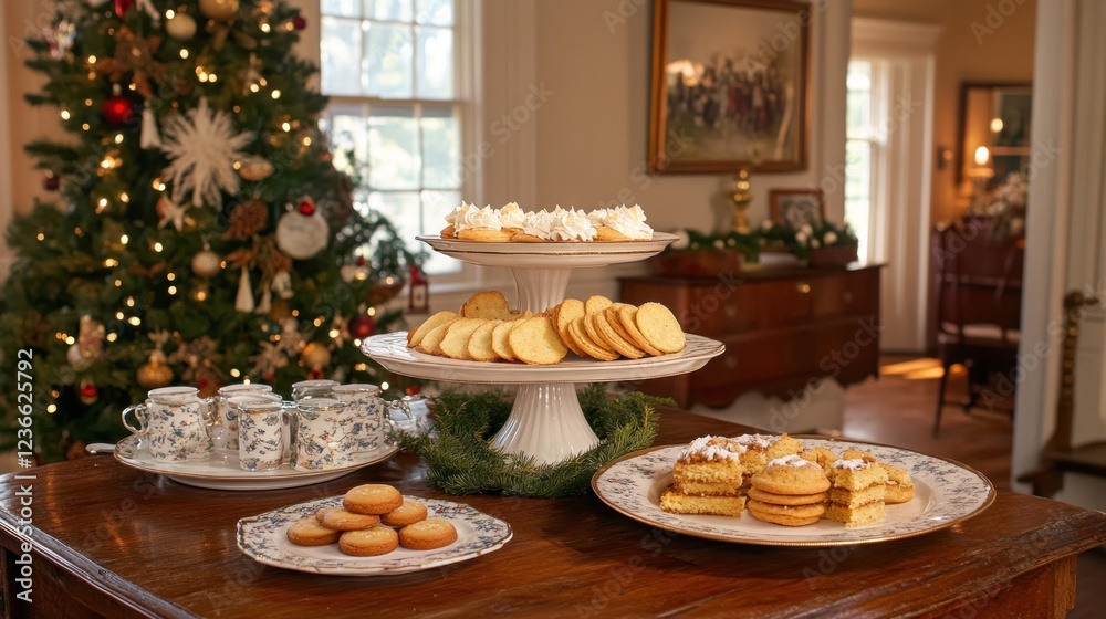 Christmas Cookies and Treats on a Festive Table Christmas Cookies and Treats on a Festive Table