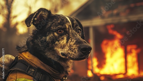 Brave Fire Dog: A Canine Hero Amidst the Flames photo