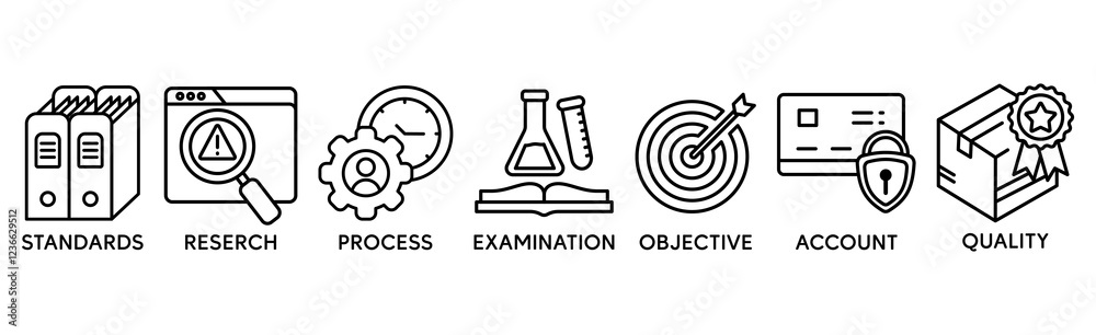 Audit banner web icon vector illustration concept with icon of standards, research, process, examination, objective, account, and quality Audit banner web icon vector illustration concept with icon of standards, research, process, examination, objective, account, and quality