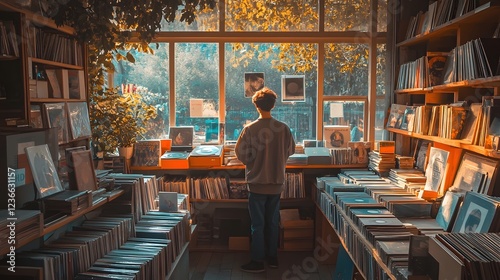 Vintage Record Store at Dusk with Warm Lighting and Lo Fi Aesthetic