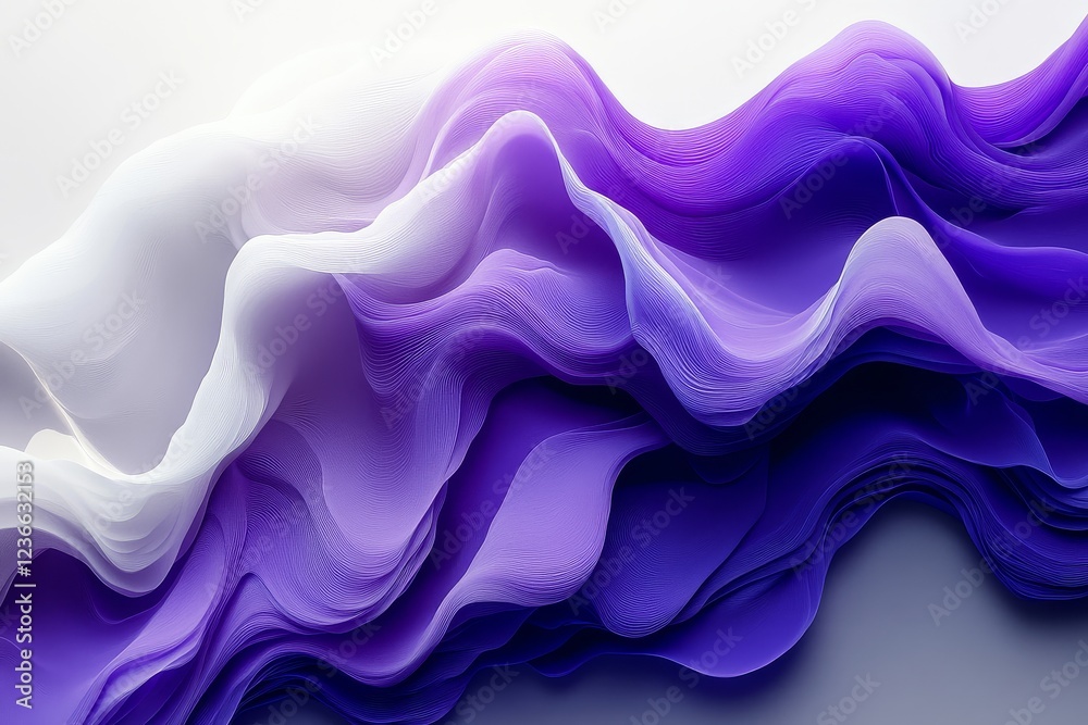 Obraz premium Abstract purple and white fluid shapes on a grey background, created with 3D rendering in Cinema 4D and Blender.