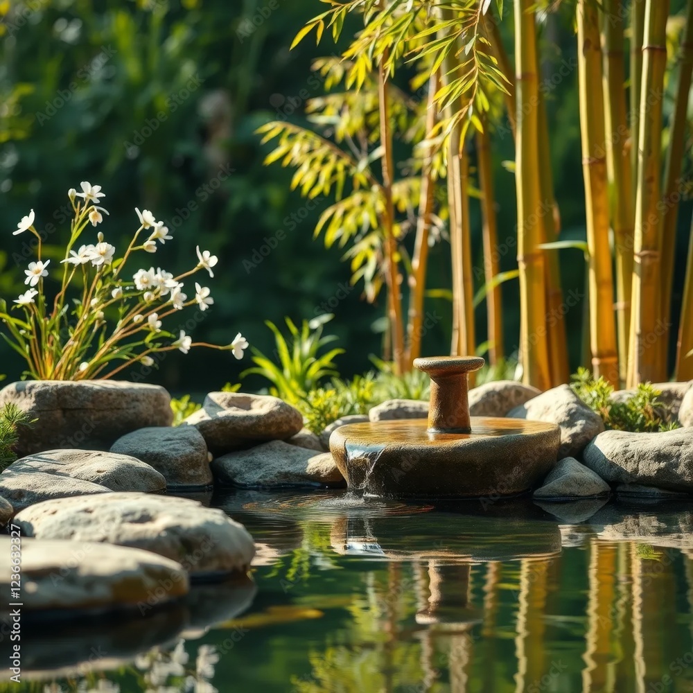 Naklejka premium a tranquil zen garden setting where a soft