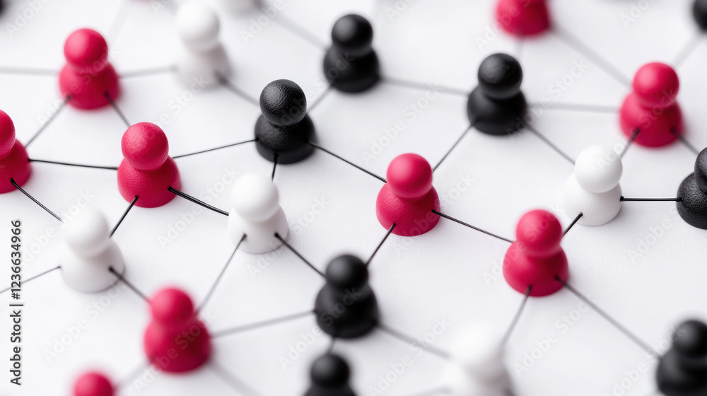 Obraz premium Network of Colorful Human Figures Interconnected on a White Surface Representing Collaboration and Diversity