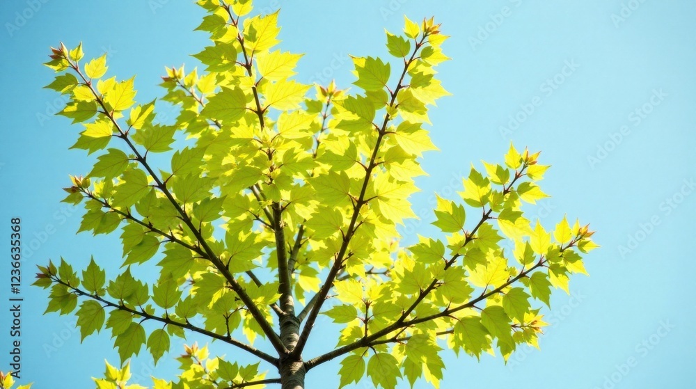 Vibrant Spring Foliage A Young Tree's Tender Leaves Reach for the Sunlit Sky Vibrant Spring Foliage A Young Tree's Tender Leaves Reach for the Sunlit Sky