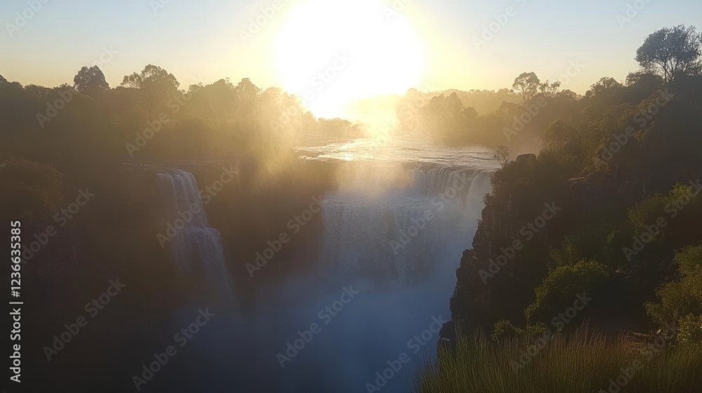 Fototapeta premium Majestic Victoria Falls Sunset Golden Light Bathes Water