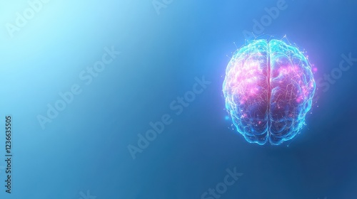 brain made of glowing connections on blue background, artificial intelligence concept design with neural network and big data technology Generative AI photo