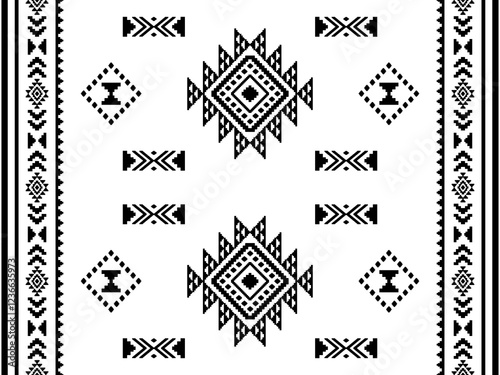 Southwest Aztec geometric Native American Mexican Navajo tribal ethnic boho indian texture ornament seamless pattern fabric black and white design vector for woven textile printing blanket rug carpet 
