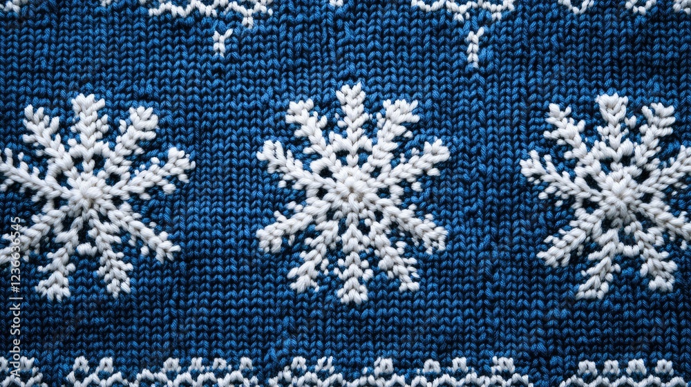 Cozy Blue Knitted Sweater Fabric with Intricate White Snowflake Patterns Ideal for Winter-Themed Designs and Holiday Greetings, Emphasizing Warmth and Comfort Cozy Blue Knitted Sweater Fabric with Intricate White Snowflake Patterns Ideal for Winter-Themed Designs and Holiday Greetings, Emphasizing Warmth and Comfort