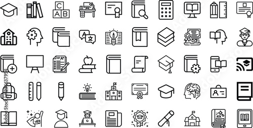 50 Education Icons Set. used in UI UX design, websites, apps, presentations, social media, and more.
